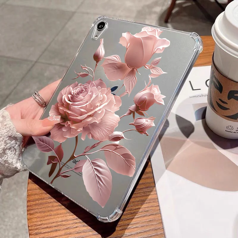 for iPad Air 5 Air 4 10.9  Soft Clear Case Pro 11 2022 10.2 7 8 9 10th Gen Air 3 10.5  Mini 5 6 Gen 9.7 Retro Flower Rose Cover