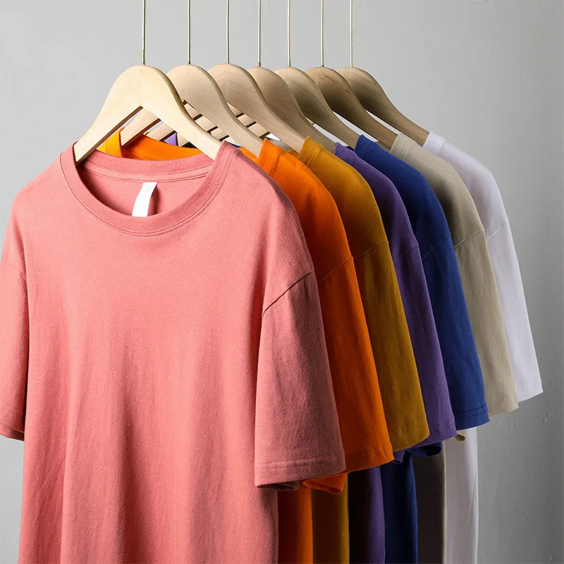 

100% summer cotton short sleeve T-shirt MEN'S solid color loose round neck tshirt plus size tee tops