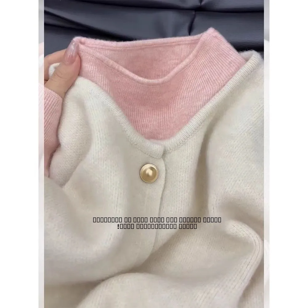 

Elegant Clean Pure Color Long Sleeve Base Shirt Women's Autumn Winter Versatile Slim Fit Top Commute Style Knitted Polyester