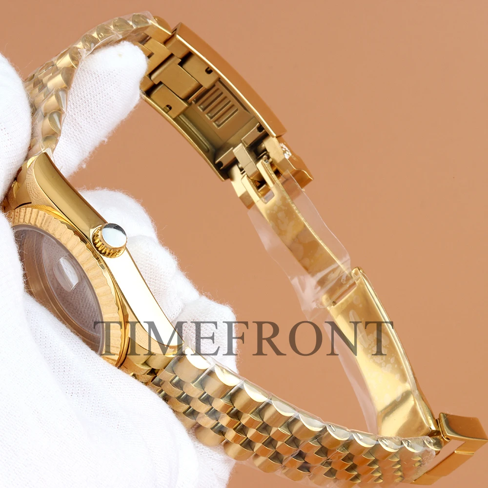 Roségoldenes 36/39 mm großes NH35-Uhrengehäuse für DATEJUST Seiko NH35 NH36-Uhrwerk, 28,5 mm Zifferblatt, wasserdichtes Jubilee-/Oyster-Armband aus 316L-Stahl – Detail 5