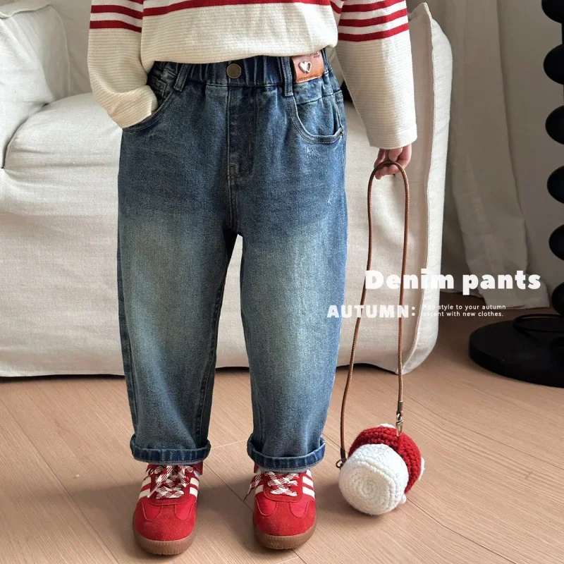 

Girls Pants 2024 Autumn New Childrens Wear Korean Style Girl Baby Foreign Style Retro Straight Leg Jeans Casual Simple Daily