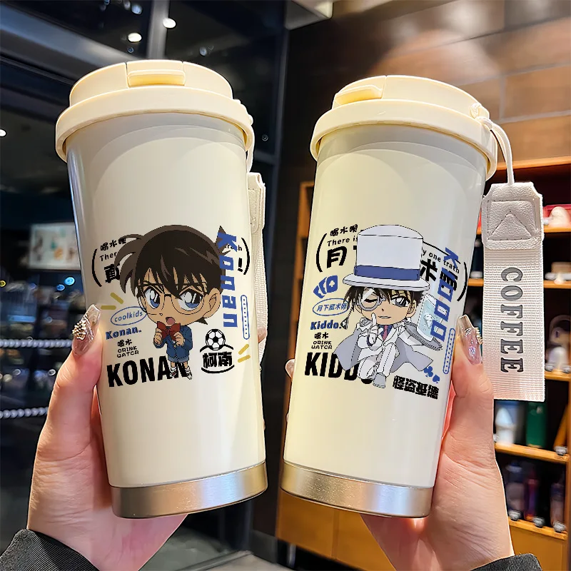 Detective Conan Kudo Shinichi Mouri Ran Mouri Kogorou Anime Goods Cartoon Stainless Steel Thermos Cup Anti-scalding Water Cup