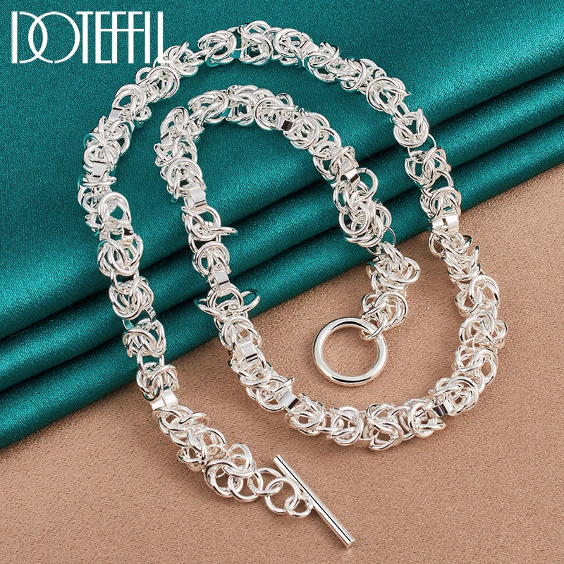 DOTEFFIL 2pcs 925 Sterling Silver Classic Chain Necklace Bracelet Set For Men Women Wedding Engagement Party Jewelry