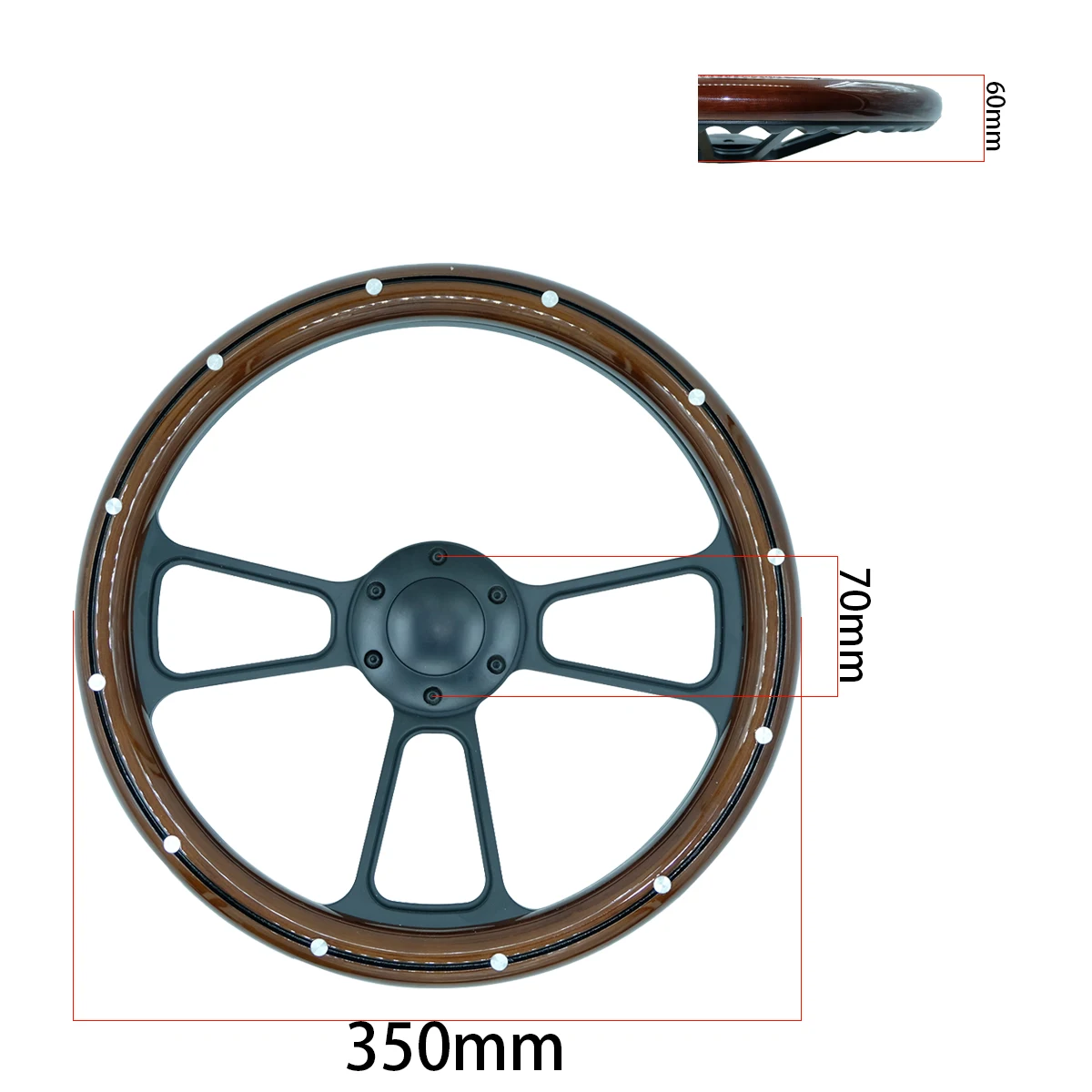 15 Inch 380MM Antique Style Real Wood Rivet Decorated Racing Car Steering Wheel Modification Accessory