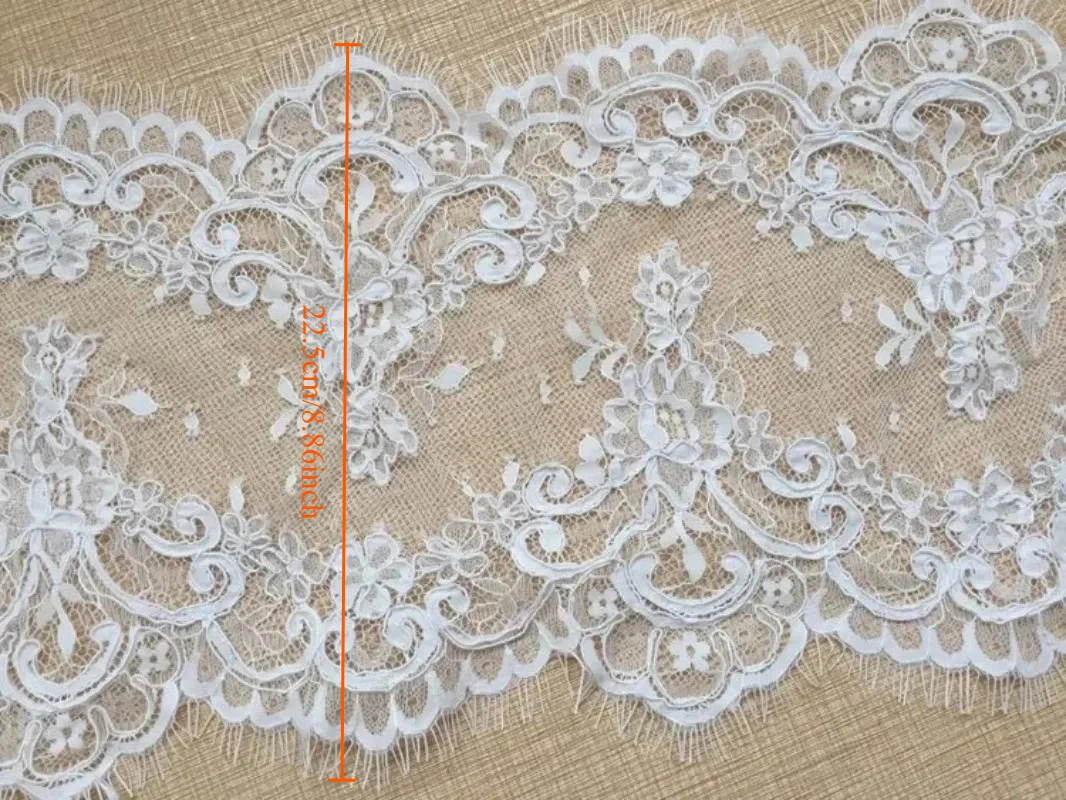 3M Vintage Eyelash Lace Trimming Fabric Wedding Dress Skirt Splicing Handmade Fabric DIY 22.5cm Wide