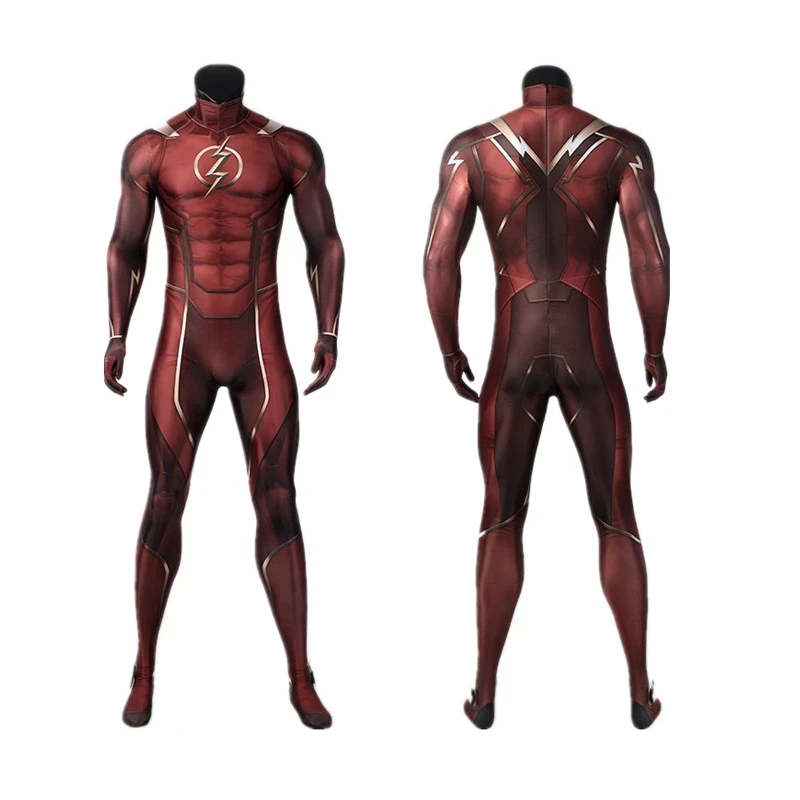 Zentaisuit roter Overall roter Blitz Barry Allen Cosplay Kostüm anpassbare erwachsene Männer Flash Cosplay Bodysuit mit Kopf bedeckung