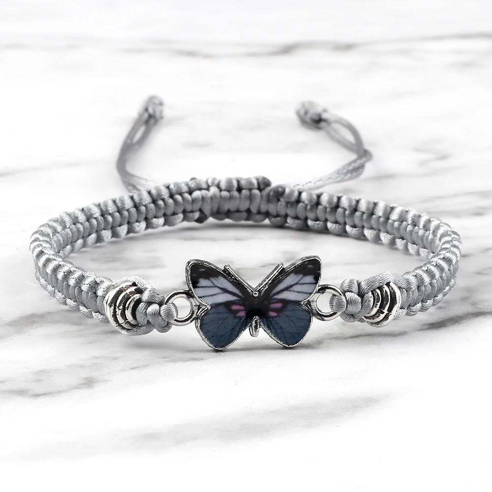 Heißer Grau Schmetterling Mode Armband Klassische Schwarz Weiß Geflochtenen Seil Kette Handgemachte Armbänder für Frauen Männer Einstellbare Schmuck