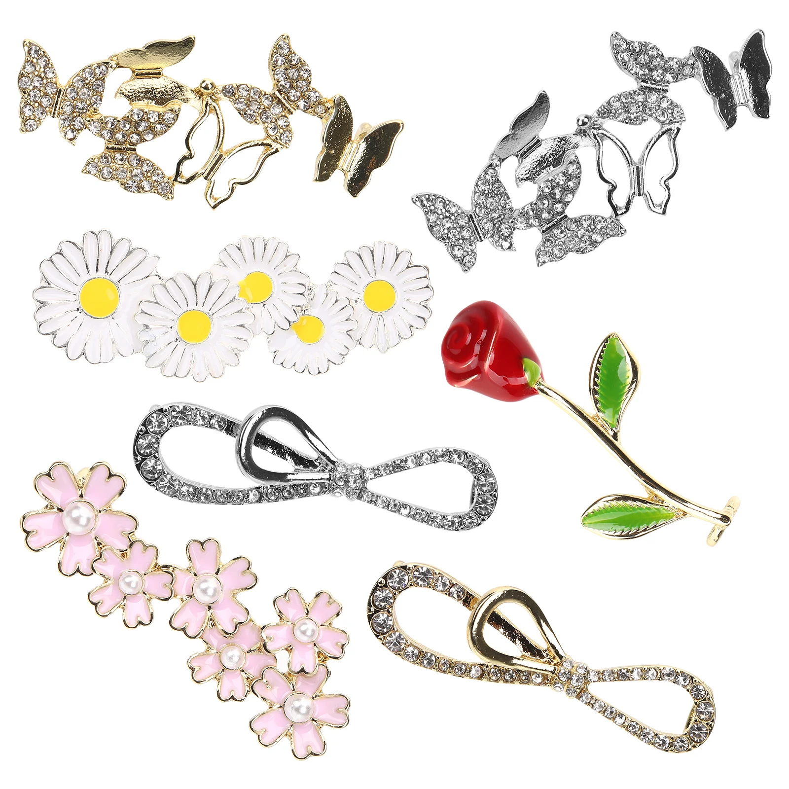 7 Pcs Shoelace Trim Clip Decor Flower Charms Clips Rhinestones Sneaker Accessories for Girls Alloy Decoration Butterfly