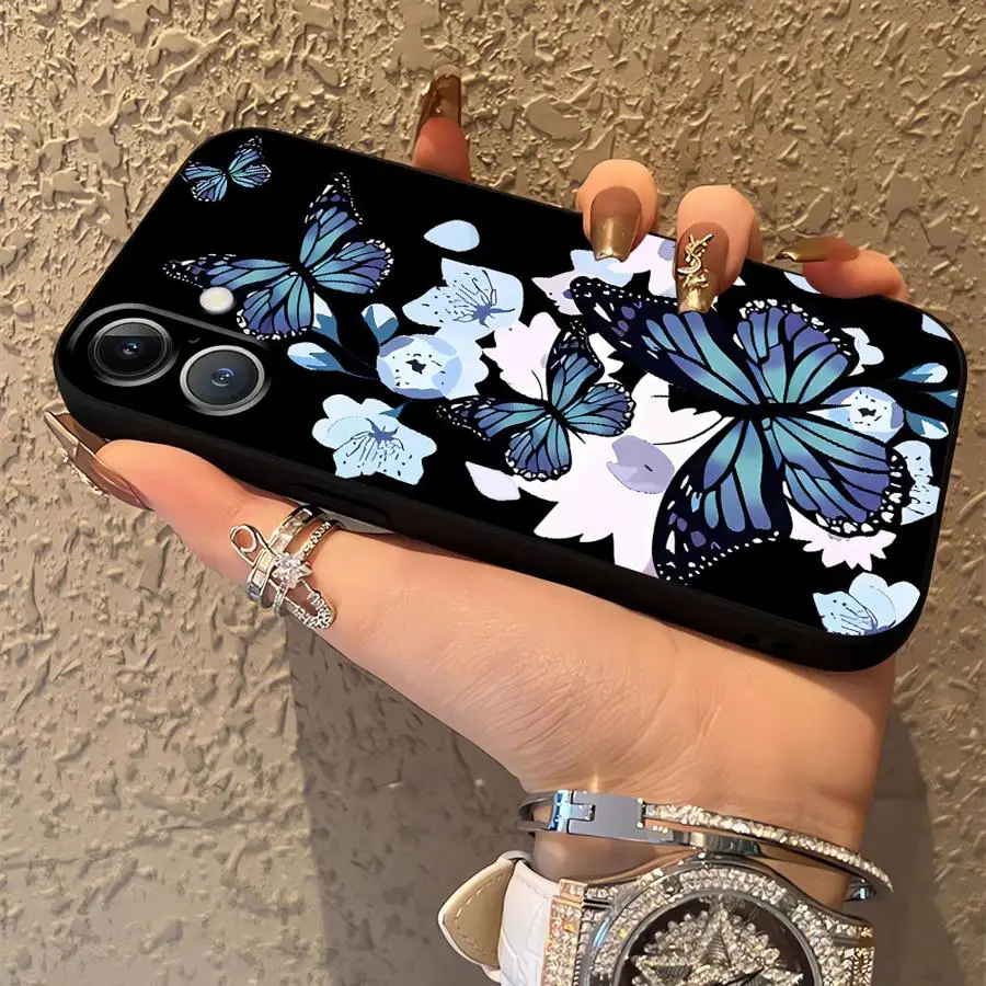เคสโทรศัพท์แบบนิ่มลายผีเสื้อสไตล์เรโทรสีดำ สำหรับ iPhone 7 8 13 12 11 17 Pro Max 17Air XR 15 16 14 Plus XS Max
