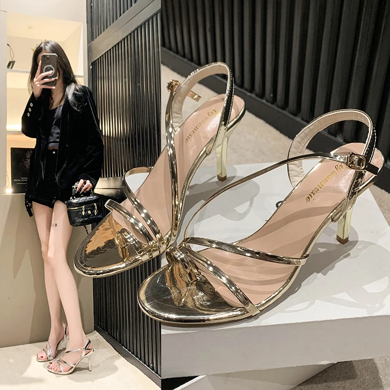 

2024 Summer New Sexy High-heeled Women's Sandals Golden Elegant Versatile Stiletto Non-slip Fashion Hot-selling Women's Sandals