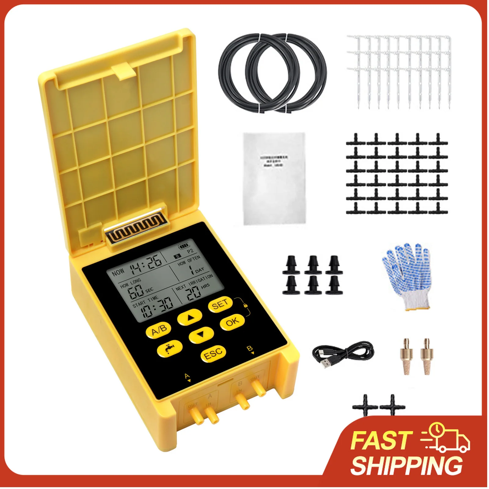 

Автоматическая система полива на 2 группы с двумя насосами, солнечная система капельного орошения с датчиком дождя, цифровым дисплеем и защитой от детей