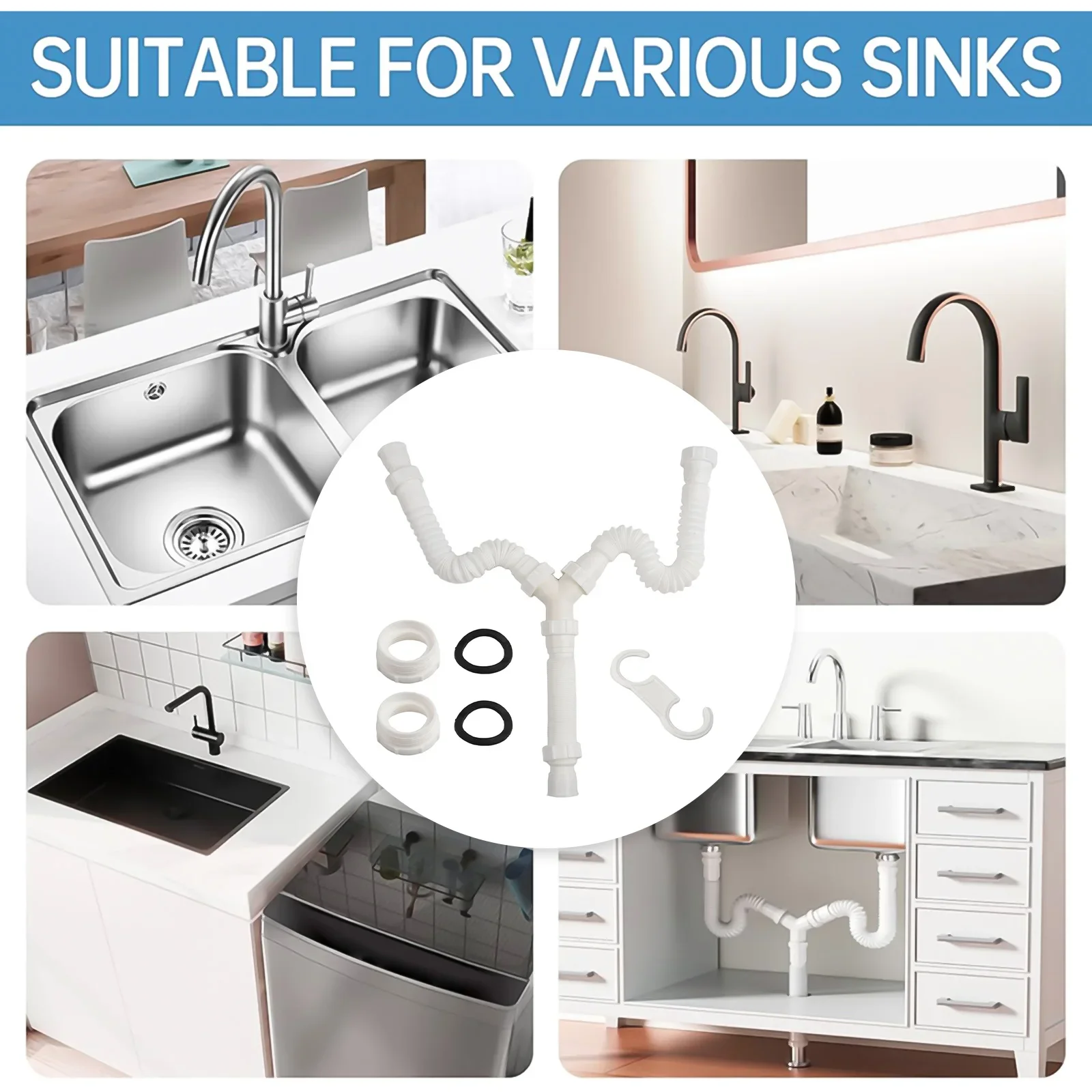 80cm After Stretching Flexible Drain System Compatible With G1-1 2 Pipes G1-1 2 Compatible Space Efficient Design