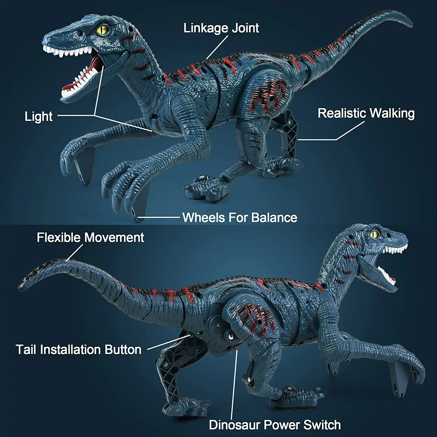 2.4Ghz RC dinozaur zdalnie sterowana imitacja welociraptor inteligentny zdalnie sterowany dinozaur zabawka z lampką LED ryczący prezent dla dziecka