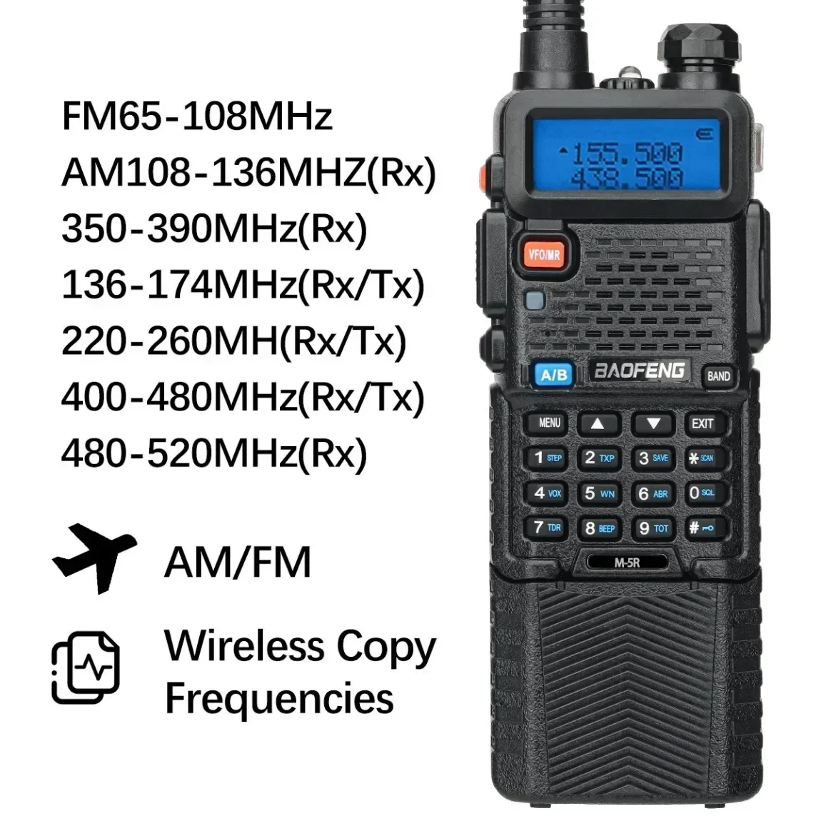 

Baofeng M-5R 1/2PCS Walkie Talkie Air Band 3800mAh Battery Wireless Copy Frequency Long Range AM Ham UV-5R K5 Two Way Radio