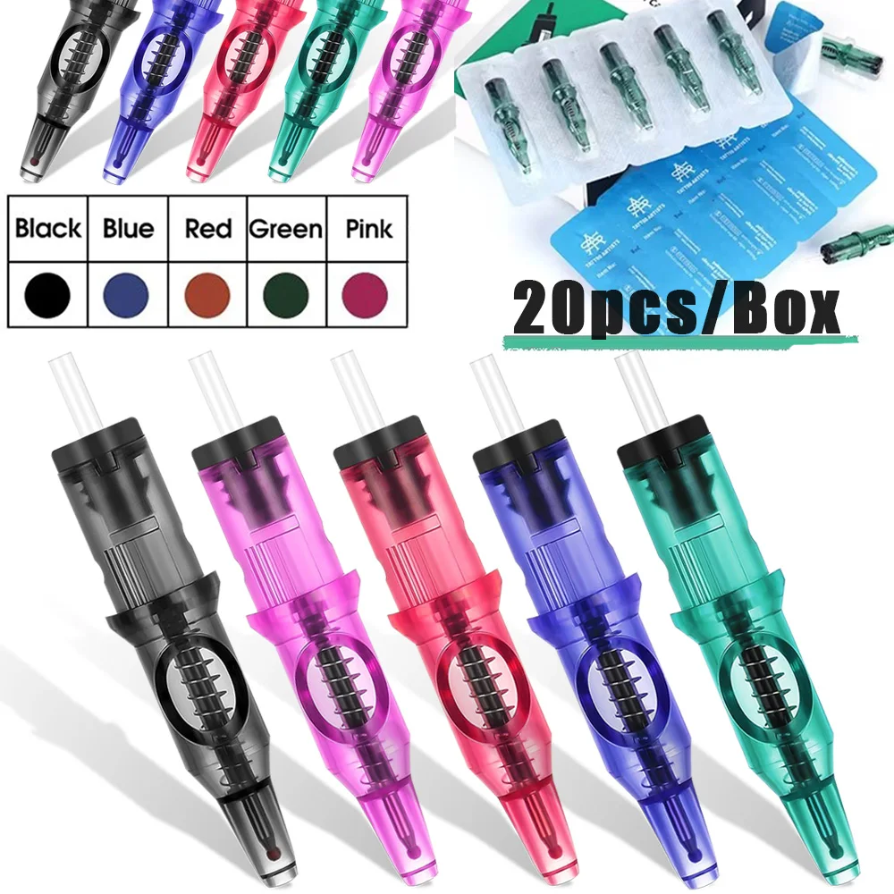 

20 шт./кор. шариковая ручка, иглы для картриджей для татуировки, 5 цветов, точечные чернила, шариковые иглы для татуировки для практики рисования, принадлежности для татуировки