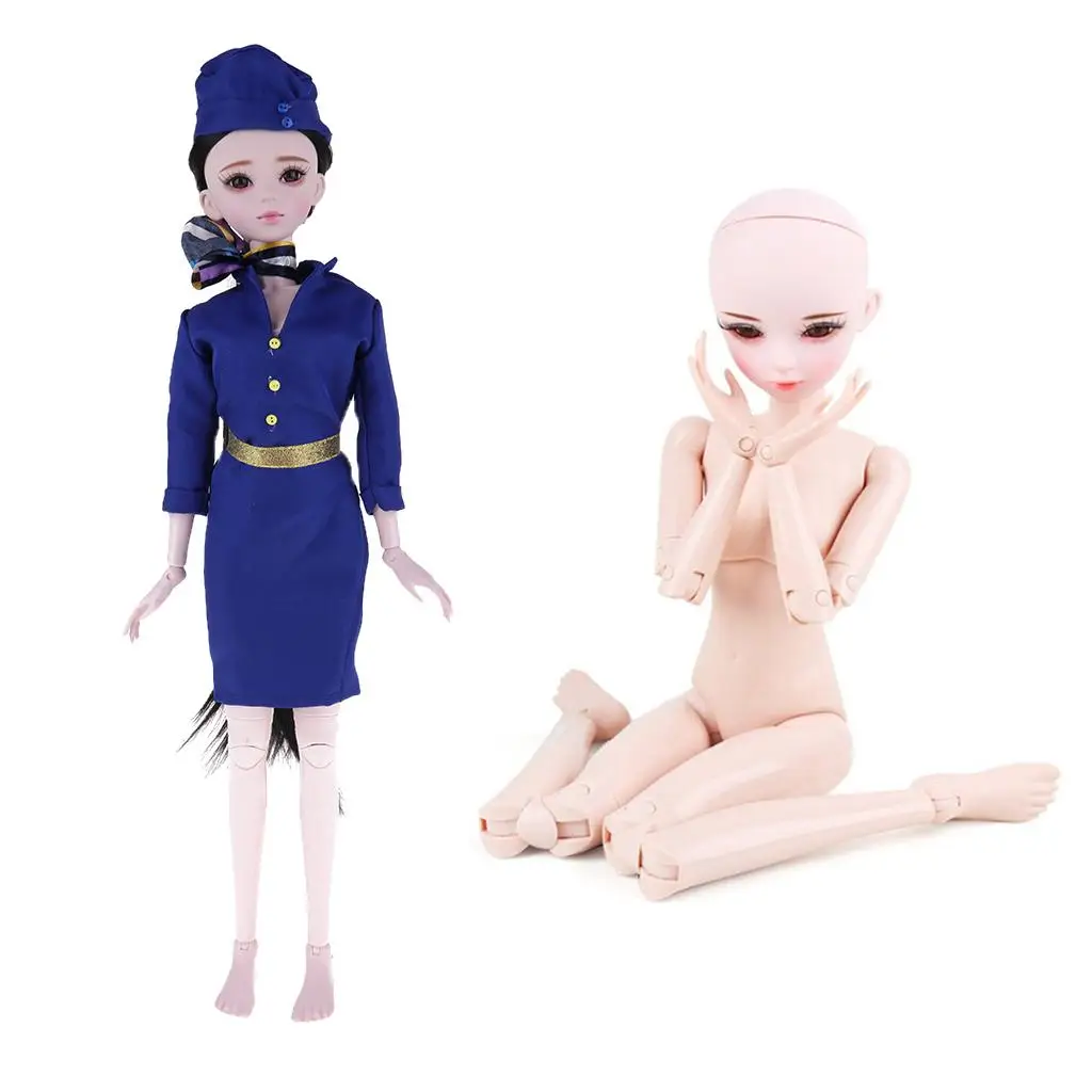 

Flexible 1/3 BJD Ball Jointed Doll Girl in Airline Uniform Nude Body with Head DOD MSD Custom