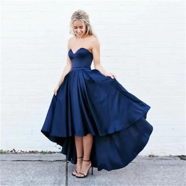 Lovely High Low Navy Blue Prom Dresses A Line Sweetheart Party Dress For Teens Graduation Evening Gowns Customized Prom Dresses AliExpress