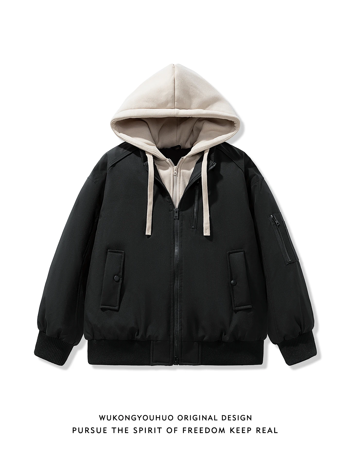 

Warmth And Sle: Men's Hooded Jaet Retro Streetwear Loose Casual Thermal Cotton Coat Trendy Splicing Design Youthful Appeal