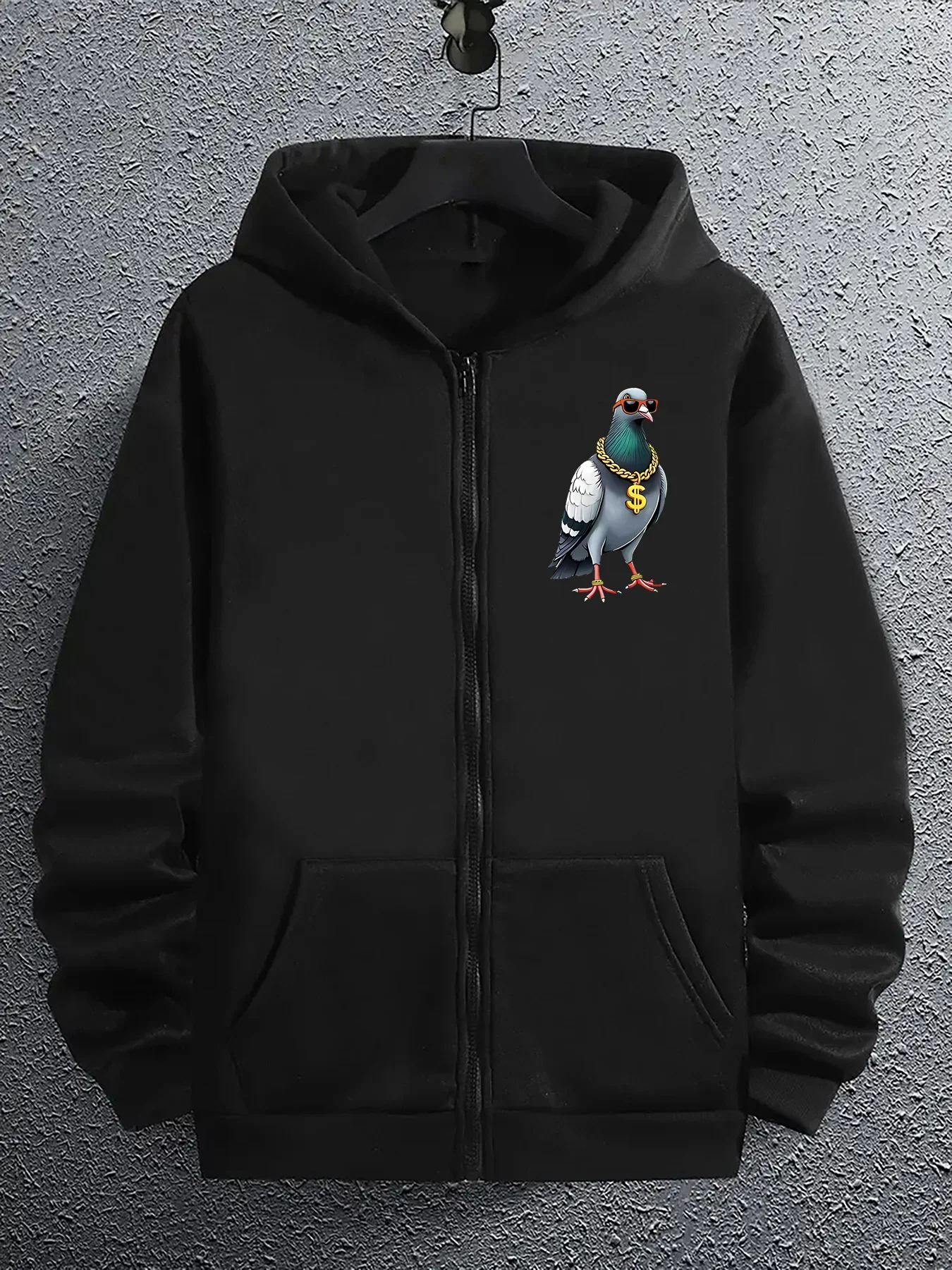 Autumn and winter men's and women's hooded sweatshirts with pockets, trendy pigeon pattern print, comfortable and soft fabric