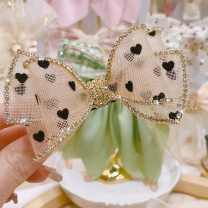 Korean Mesh Bow Rhinestone Hair Clips for Women Girls Elegant Hairpins Temperament Ponytail Clip Headdress Hair Accessories