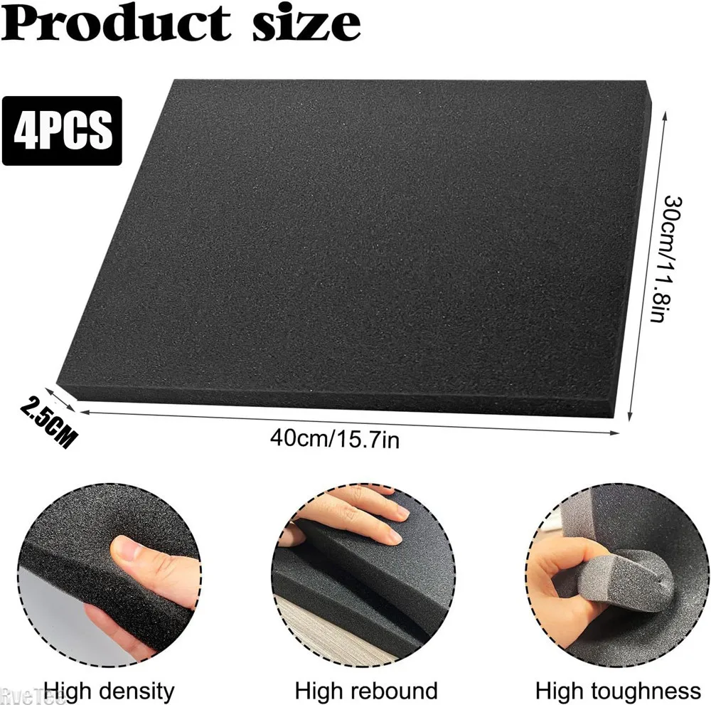 4 個ブラックカット可能クラフトフォームシート、ポリウレタンクッションインサートツールボックスボードゲームボックスケース収納引き出しに使用
