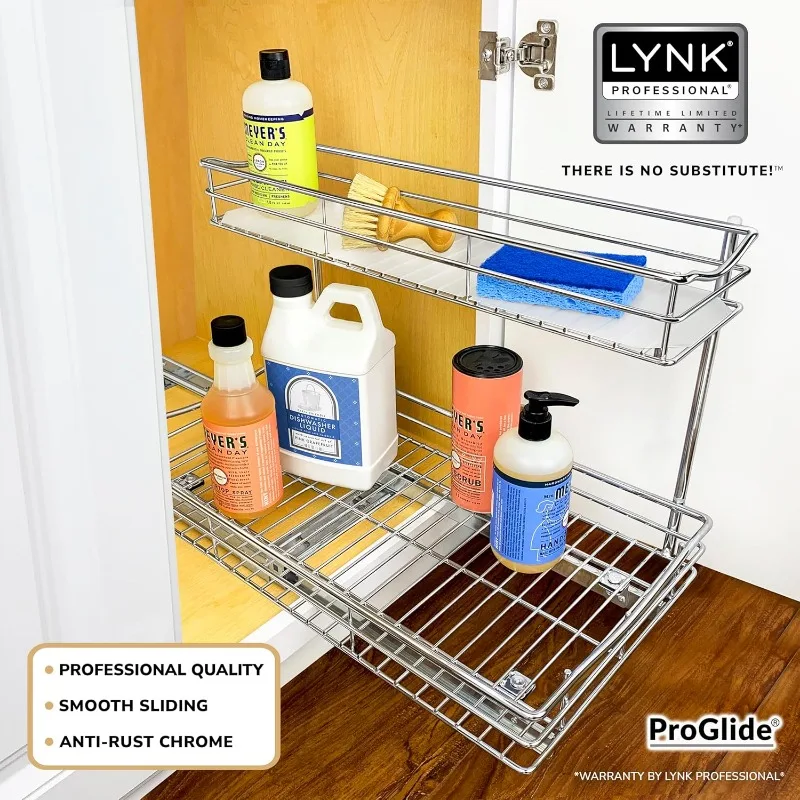 Pull Out Under Sink Kitchen Cabinet Organizer - 11.5 in. x 21 inch deep Drawer - Sliding Shelf Organizer for