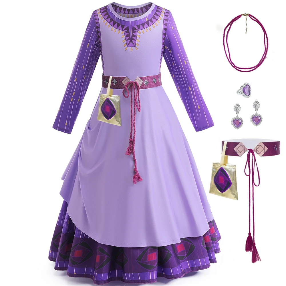 

Girls Carnival Cosplay Children Purple Princess Dress With Accessories Birthday Party Costume Kids Prom Gowns 3-10 Years