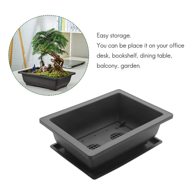 6 Packs Bonsai Training Pots With Tray Plastic Bonsai Plants Growing Pot For Garden Yard Living Room 22.5X16.5Cm