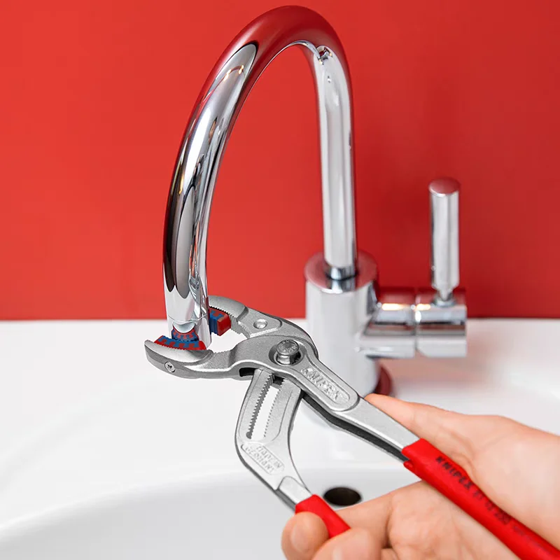 KNIPEX 8113250 Faucet & Basin Pliers, Red Handles, Non-Marring Jaws for Plumbing Fixture Installation & Repair