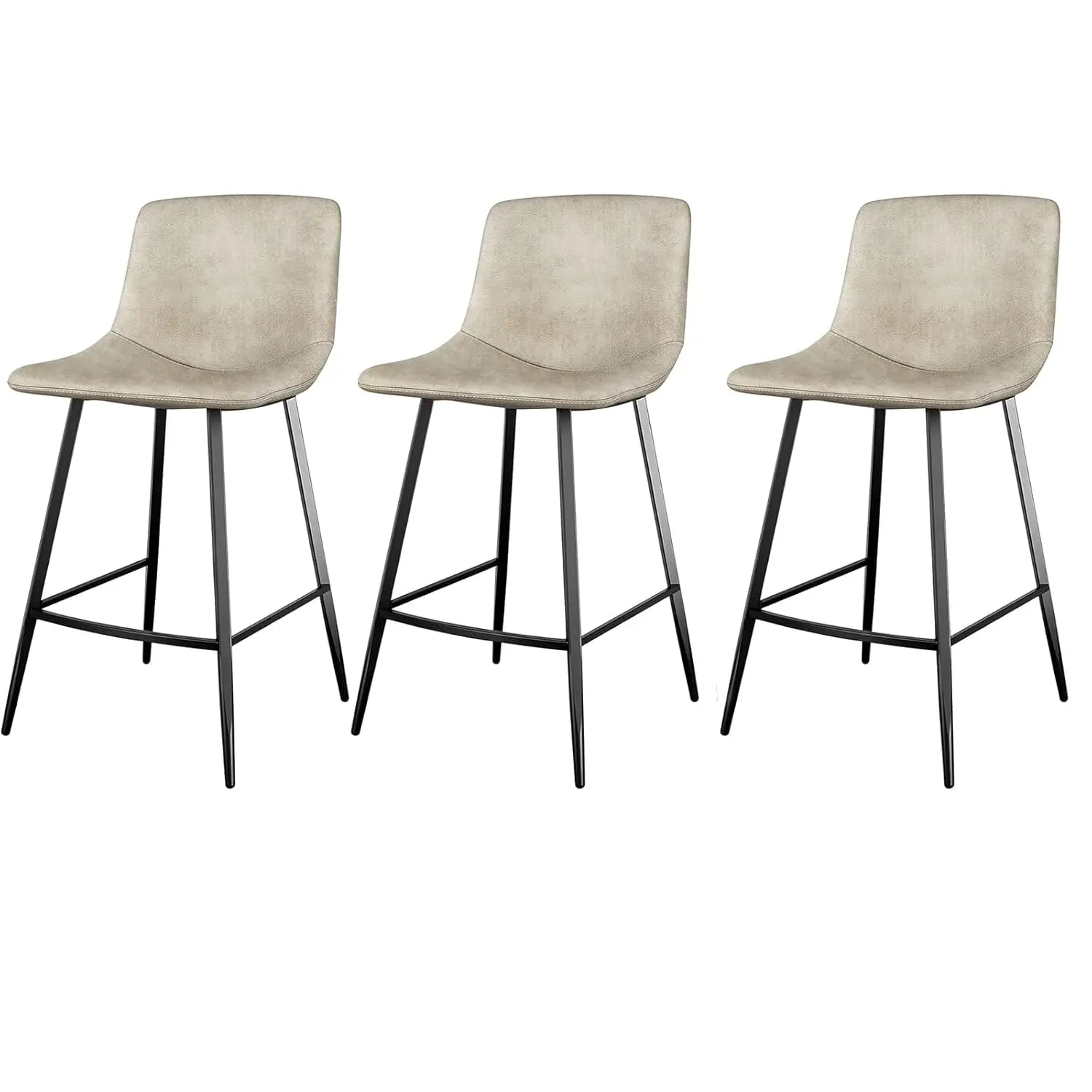 

Комплект из 3 барных стульев высотой 600 фунтов (24 дюйма) с металлическими ножками и спинкой, для кухонного острова, столовой, вечеринок, ресторанов, бежевые, на заказ