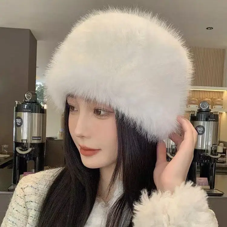 New Plush Hat For Women Faux Fur Mongolian Hat Autumn Winter Warm Ear Protection Basin Cap Sweet Fashion Women's Outdoor Hat
