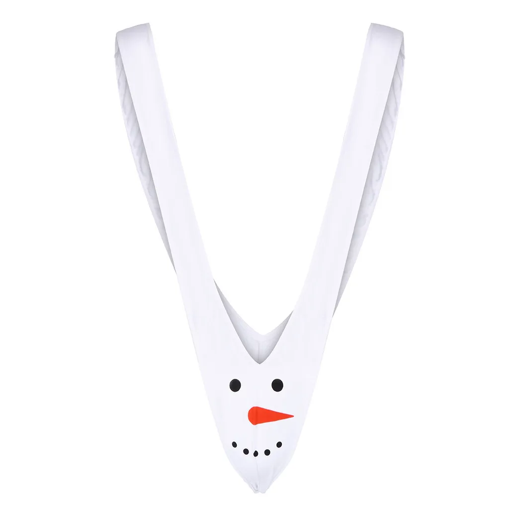 

Sexy One-Piece Strap Swim Bodysuit Men Mankini Swimwear Bathing Thong Christmas Snowman Suspender Costume