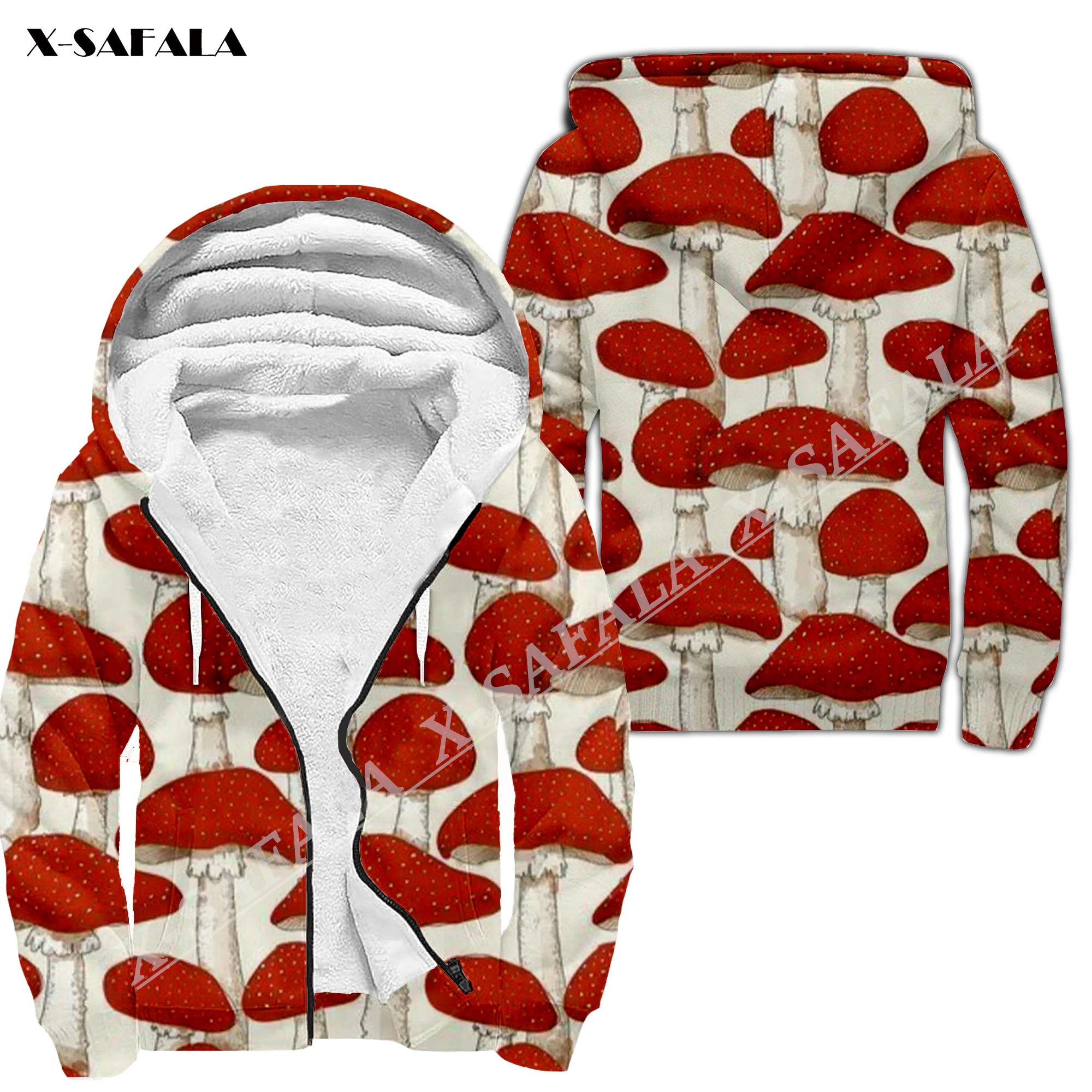 Trippy Psychedelic Mushroom Fungus 3D Print Men Warm Thick Fleece Zipper Hoodie Jacket Windproof Pullover Coat Hooded Outwear 6