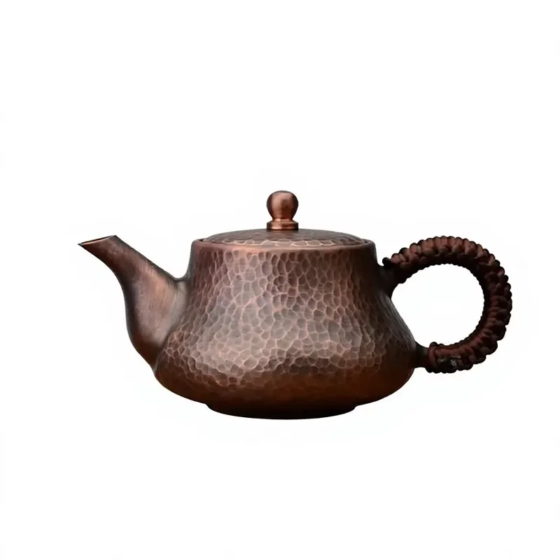 Handmade Thickened Hammered Retro Copper Metal Teapot Kung Fu Tea Set Single Pot with Side Handle Home Customization