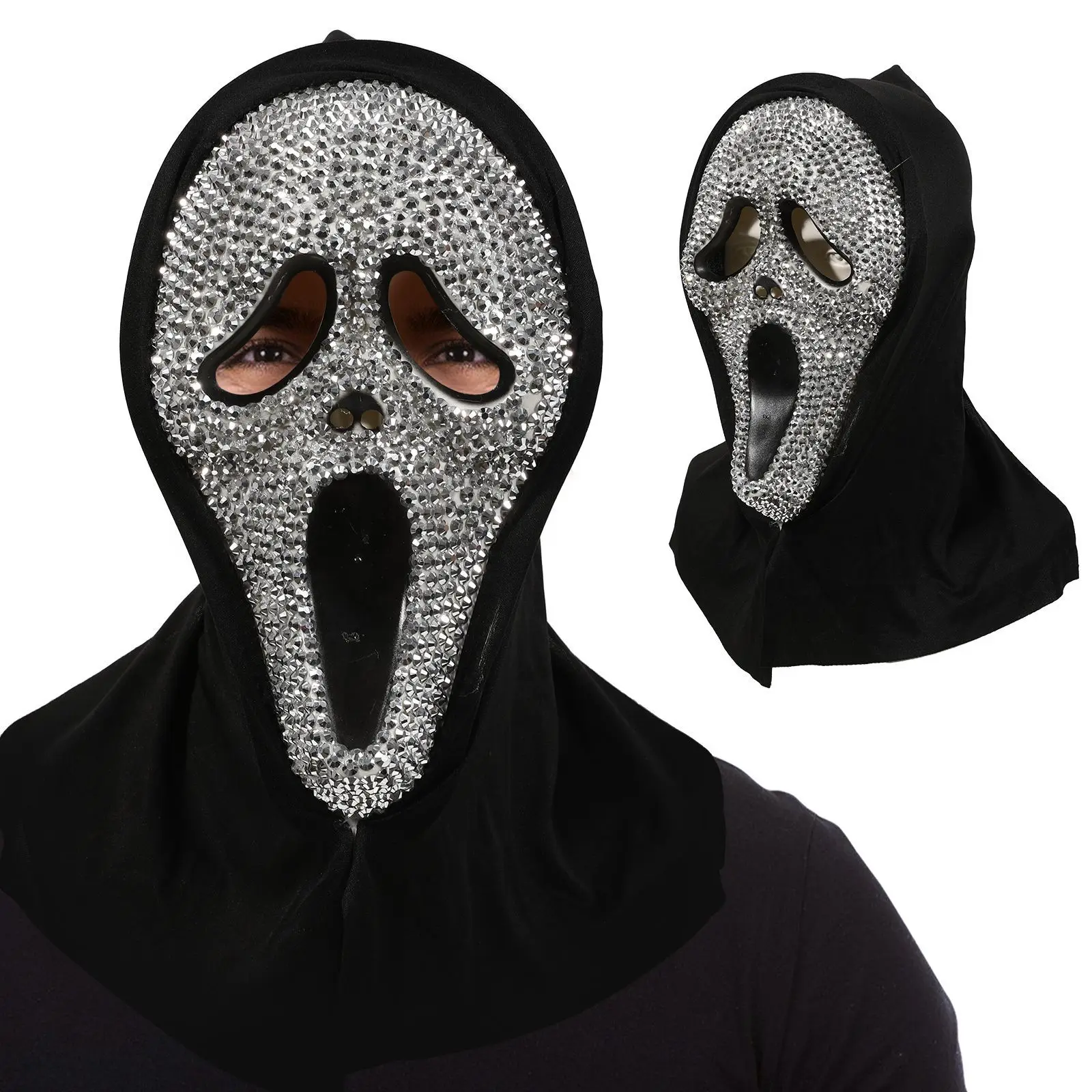 Nuevo producto de Halloween con máscara facial de fantasma de diamante, disfraces de baile de maquillaje, accesorios de Cosplay para adultos