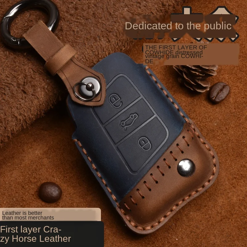 Crazy Horse Leather Car Key Case for VW Volkswagen Tayron LAVIDA SAGITAR Tiguan Magotan Passat  Remote Cover Accessories