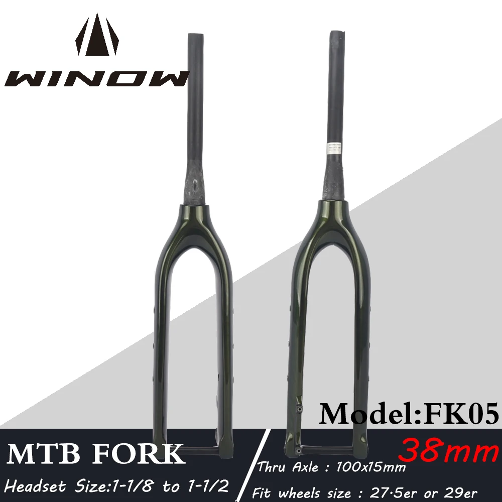 

Winow MTB Bike 29er Carbon Fork 100x15mm Thru Axle 38mm Offset 27.5er Mountain Bike Front Fork Disc 160mm Chameleon MTB Fork New