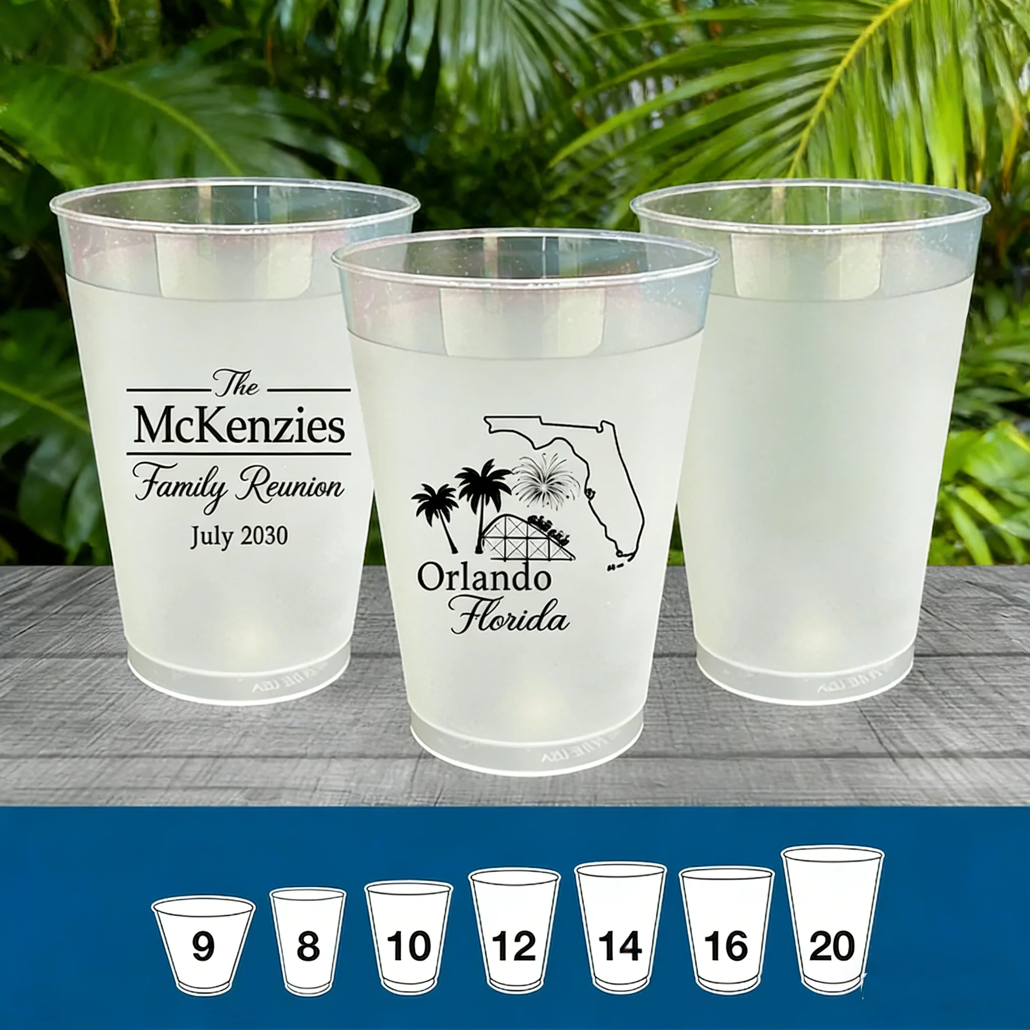 10/50 Frosted-Becher für Familientreffen, Florida, personalisierte Partygeschenke für Familientreffen, Trinkgeschirr, Ideen für Familientreffen
