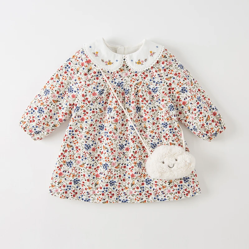 Dave Bella Girl Dress autunno inverno colletto rovesciato bambini manica lunga abito floreale con portamonete abito da principessa DB4224541