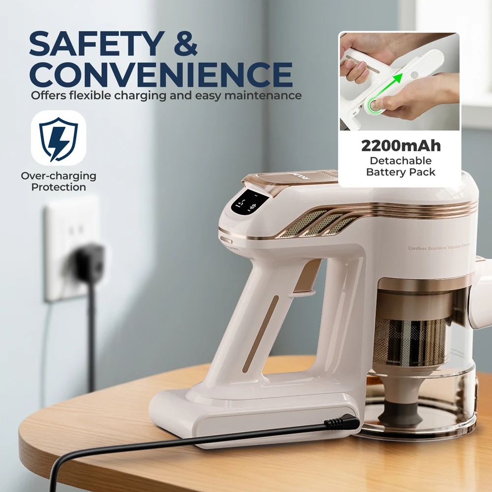 Aspirapolvere senza fili, pulitore leggero senza spazzole con aspirazione elettrica a 2 velocità, doppio motore, 3 spazzole, batteria rimovibile