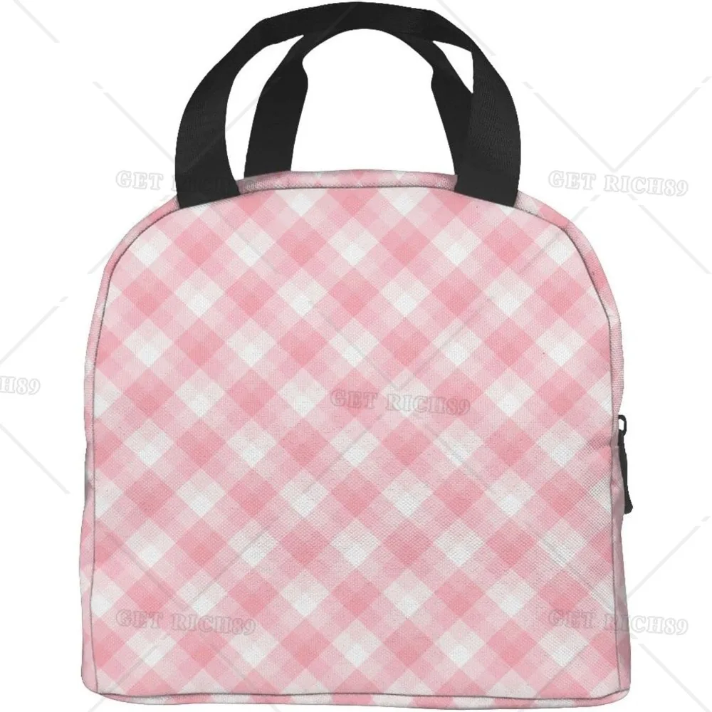 Pink Pattern Portable Lunch Bag Pink Stripe Insulated Cooler Tote Bag Reusable Lunch Box for Women Men for Outdoors