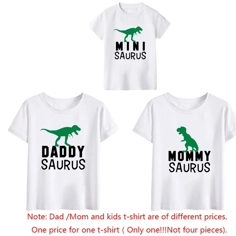 Funny Dinosaur Father Mom and Son Family Matching Clothes Family Look Summer Tshirts Papa Mama Little Boy Kids Shirt Baby Tops