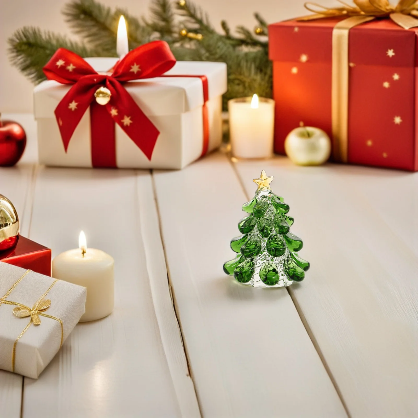 Mini Green Crystal Christmas Tree Star Topper Tabletop Holiday Xmas Centerpiece Clear Glass Elegance Miniature Tree - Image 5