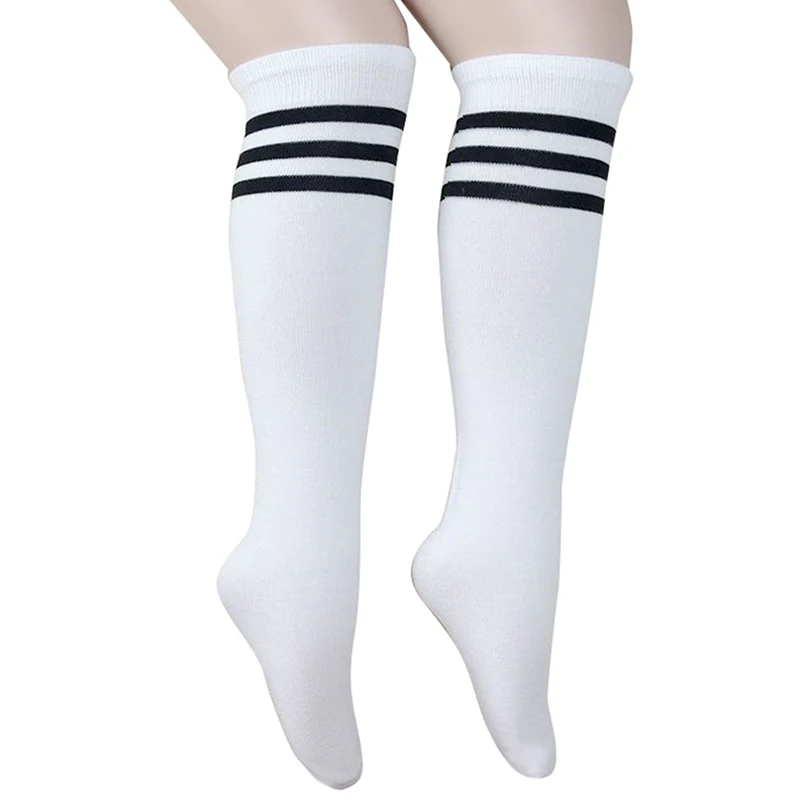 1 Pair Solid Striped Heelless Knee-High Football Socks Kids Legging Stocking Soccer Baseball Dance Cheerleading Sports