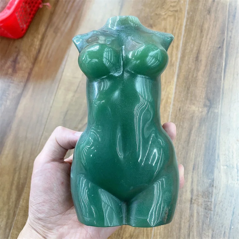 Natural Green Aventurine Lady Body Carving Healing Crystal Gemstone Collectible Home Decoration Gift 1pcs 18CM