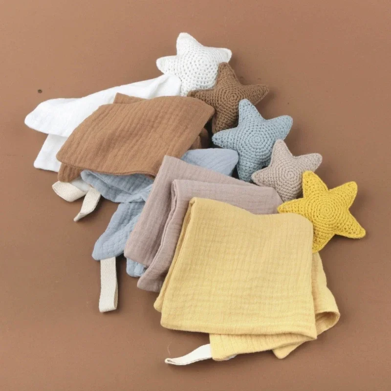 Baby Infant Animal Soothe Appease Towel Lovely Knitted Star Decor Appease for Newbrons Cotton Soft Comforting Towel