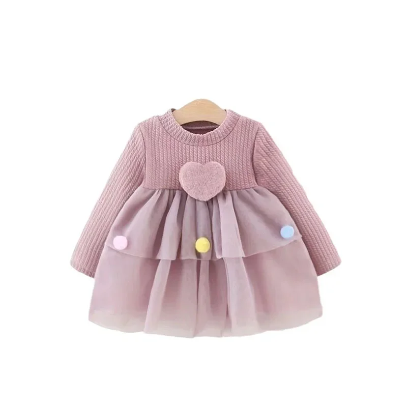 0-3 Y New Spring Autumn Baby Clothing Infant Girls Princess Dress Cute Knitter Patchwork Yarn Dress Girls Thicking Tops