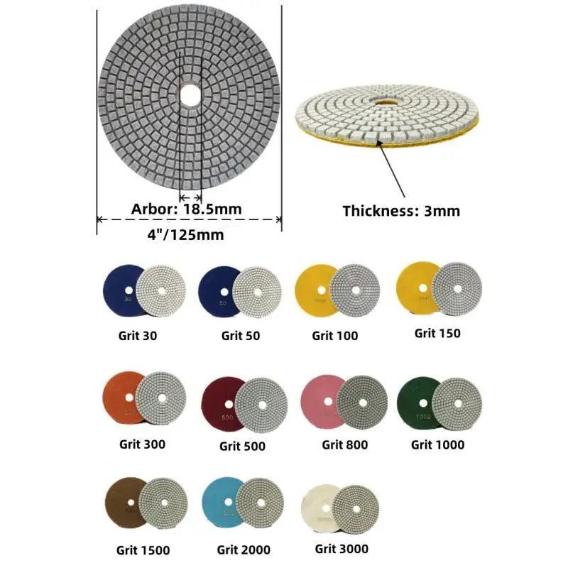 125mmウェットダイヤモンド研磨パッド花崗岩大理石石コンクリート床サンディングディスク研磨ツール用5インチフレキシブル研削ディスク