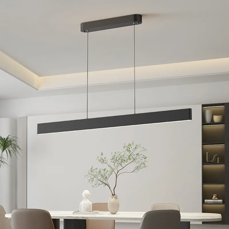 Modern Minimalist New Chinese Style Walnut Wood Linear Up Down LED Pendant Light Dining Room Study Table Decor Novelty New
