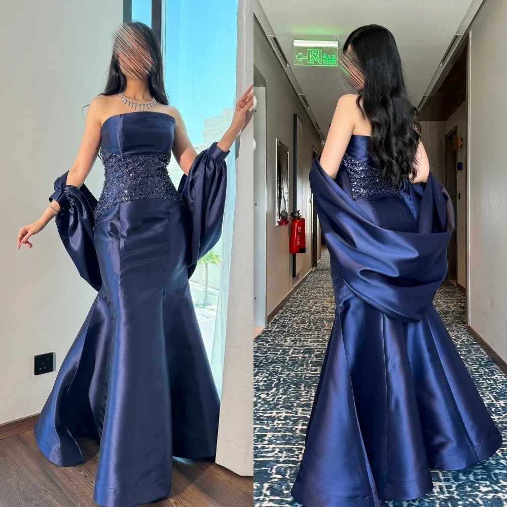 

Customized Matching Classic Pleat Ruched Beading Sequined Mermaid Strapless Long Dresses Bespoke Occasion Dresses High Quality